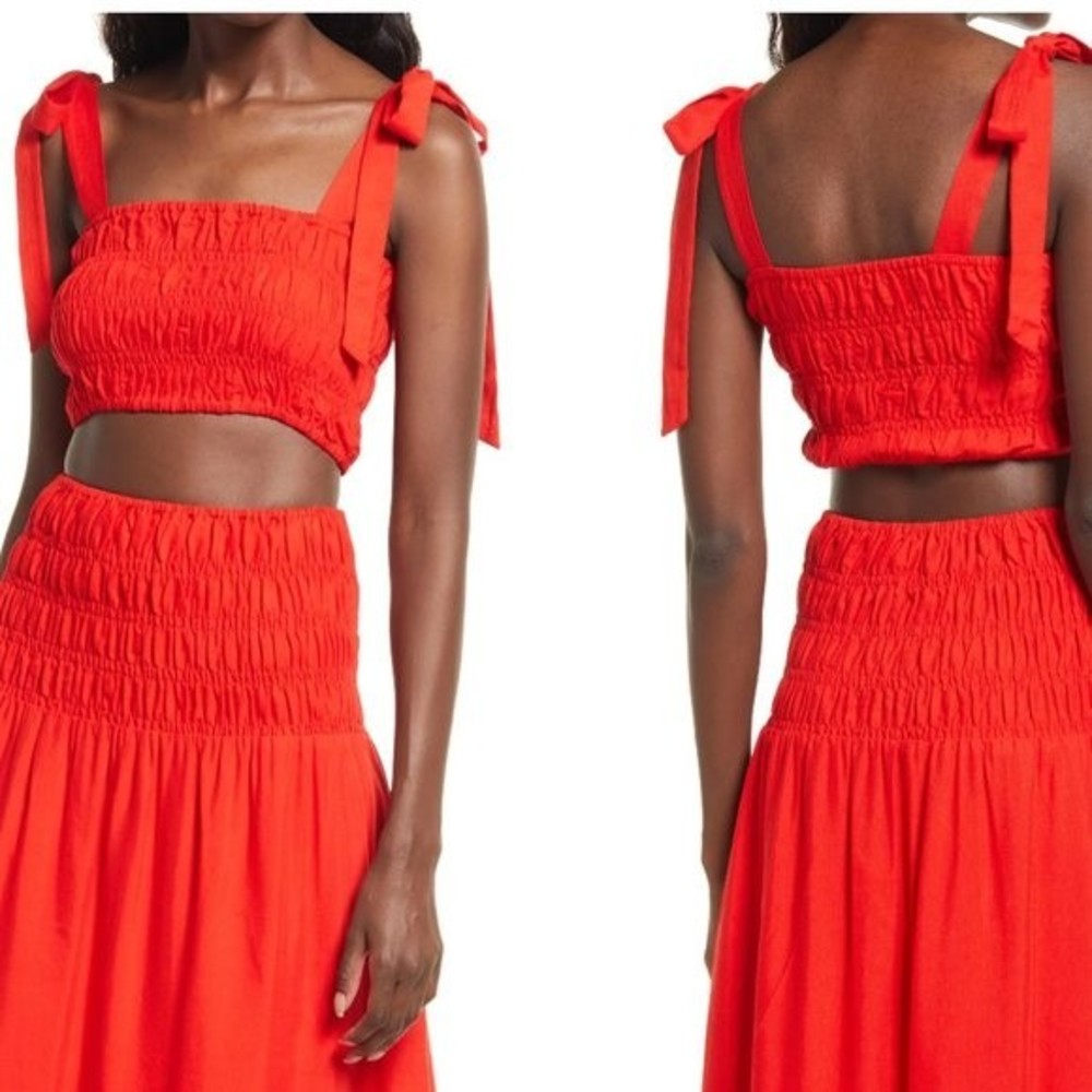 NWT Charlie Holiday Marsha Smocked Linen Blend Crop Top Large